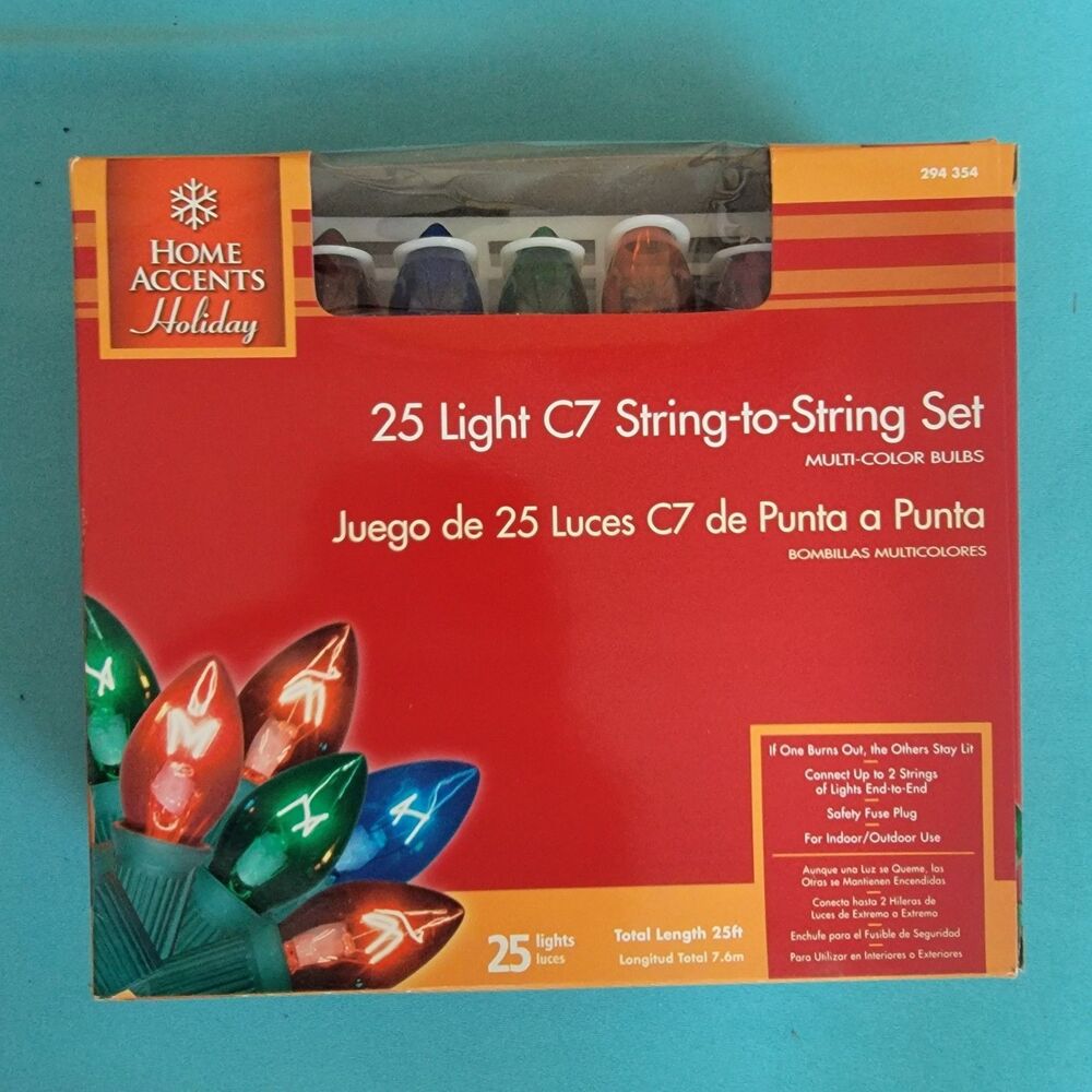 Home Accent C7 Multi Color 24' 25CT Incandescent Christmas Lights  NEW In Box